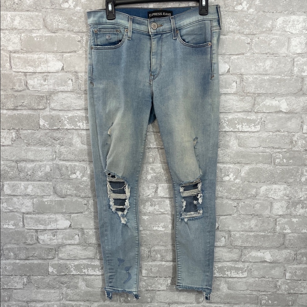 Express Faded Blue Ripped Skinny Jeans